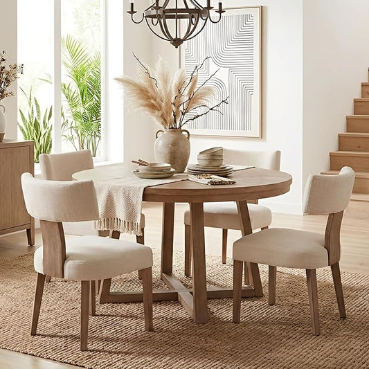HNY Mid Century Modern Dining Chairs Set of 4, Farmhouse Linen Fabric by HNY