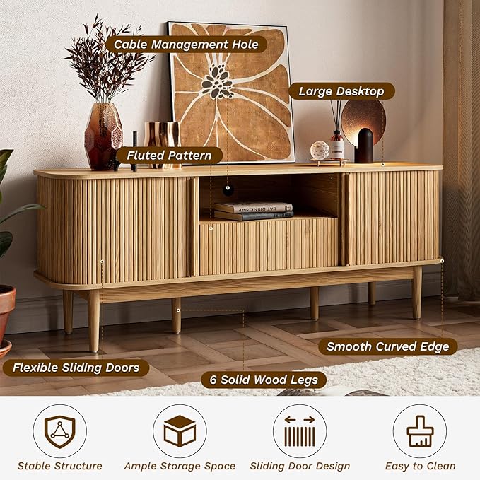 MAISONARIA 63" Tambour TV Stand, Fluted TV Stand - Image 6