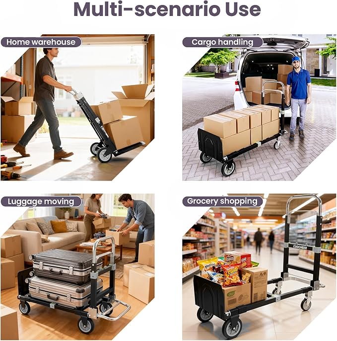 3-in-1 Folding Hand Trucks, 600Lbs Convertible Hand Truck Dolly, Heavy Duty - Image 5