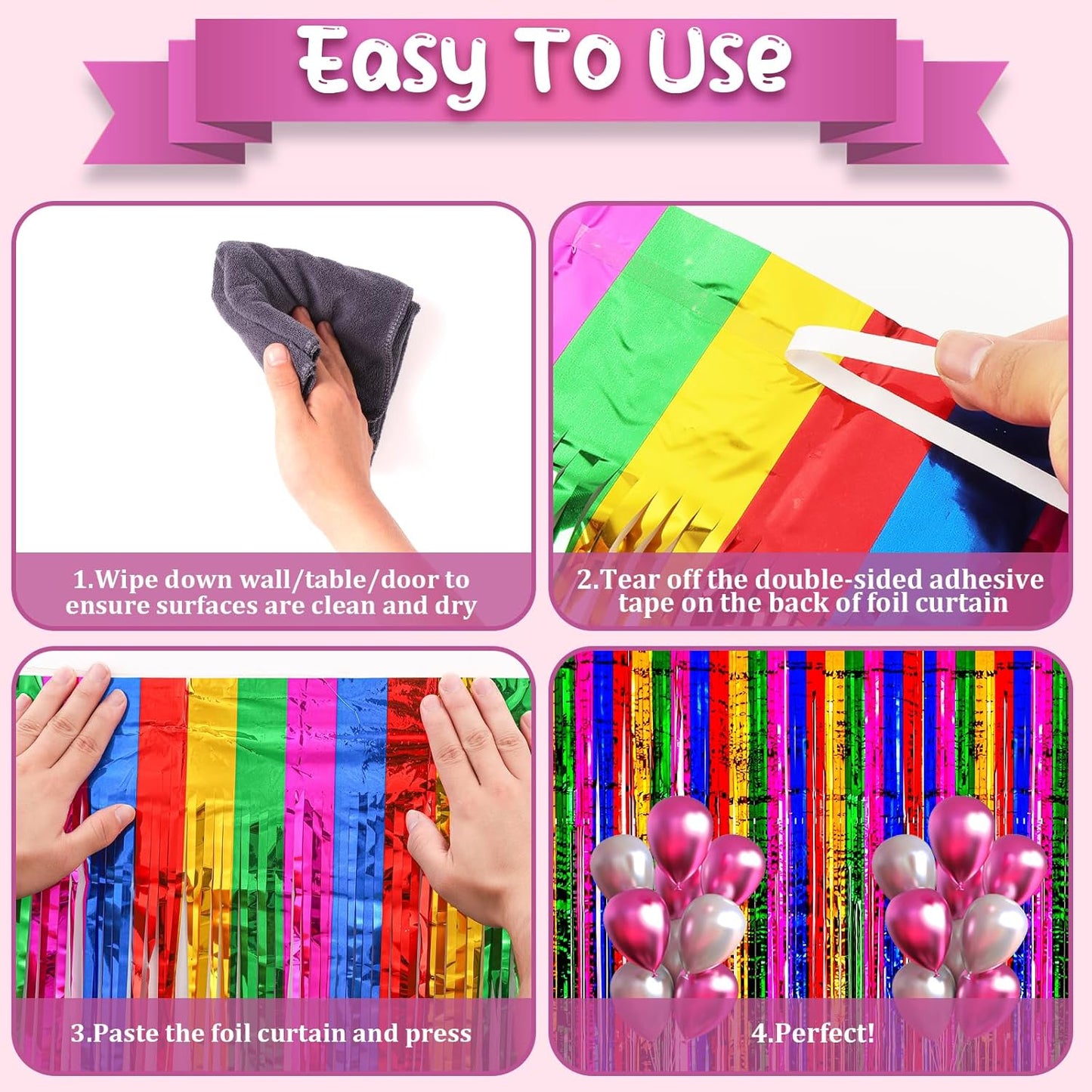 2 Pack 3.3x8.2 Feet Rainbow Foil Fringe Backdrop Curtains, Tinsel Streamers Birthday Party Decorations, Fringe Backdrop for Graduation, Baby Shower, Gender Reveal, Disco Party