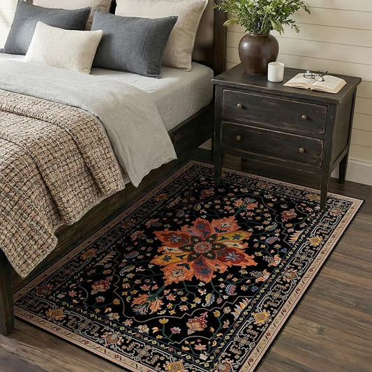 RELEANY Area Rugs 3'x5' Washable Non-Slip, Floral Vintage Distress Print by RELEANY