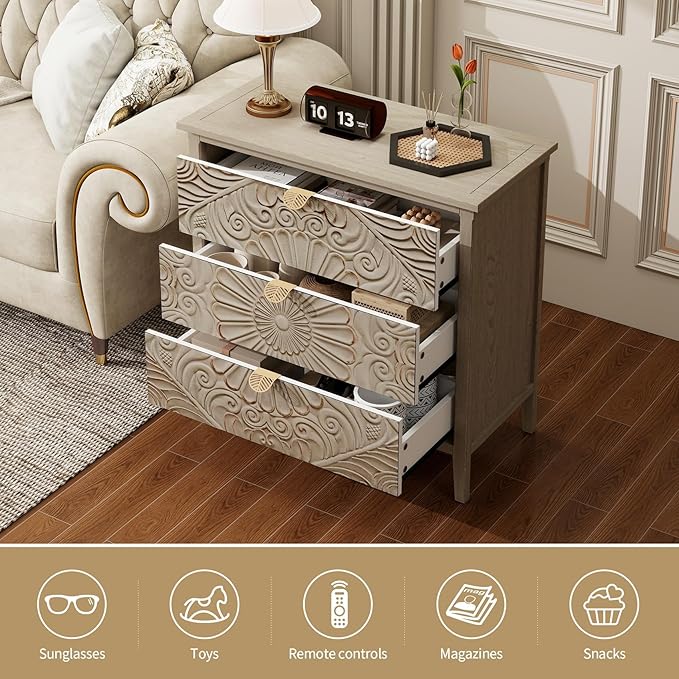 31.5" Carved 3-Drawer Cabinet - Image 7
