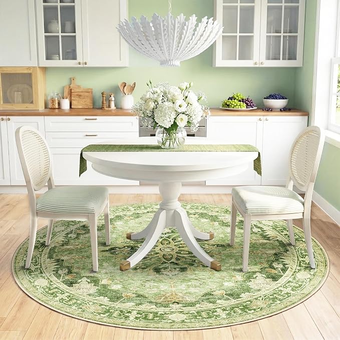 RELEANY Area Rugs Round 6ft Washable Non-Slip, Floral Vintage Distress Print - Image 3