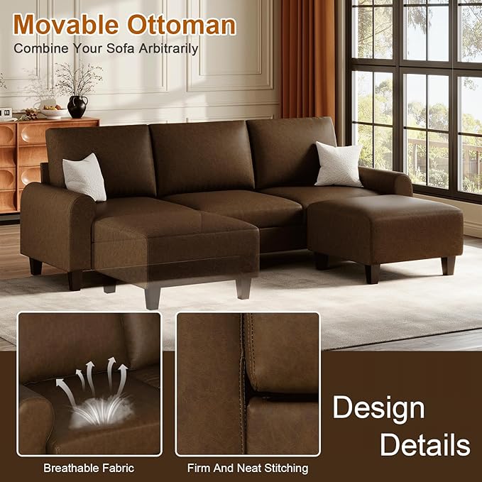 EASE MOOSE Large Seat Faux Leather L Shaped Sofa, Waterproof and - Image 7