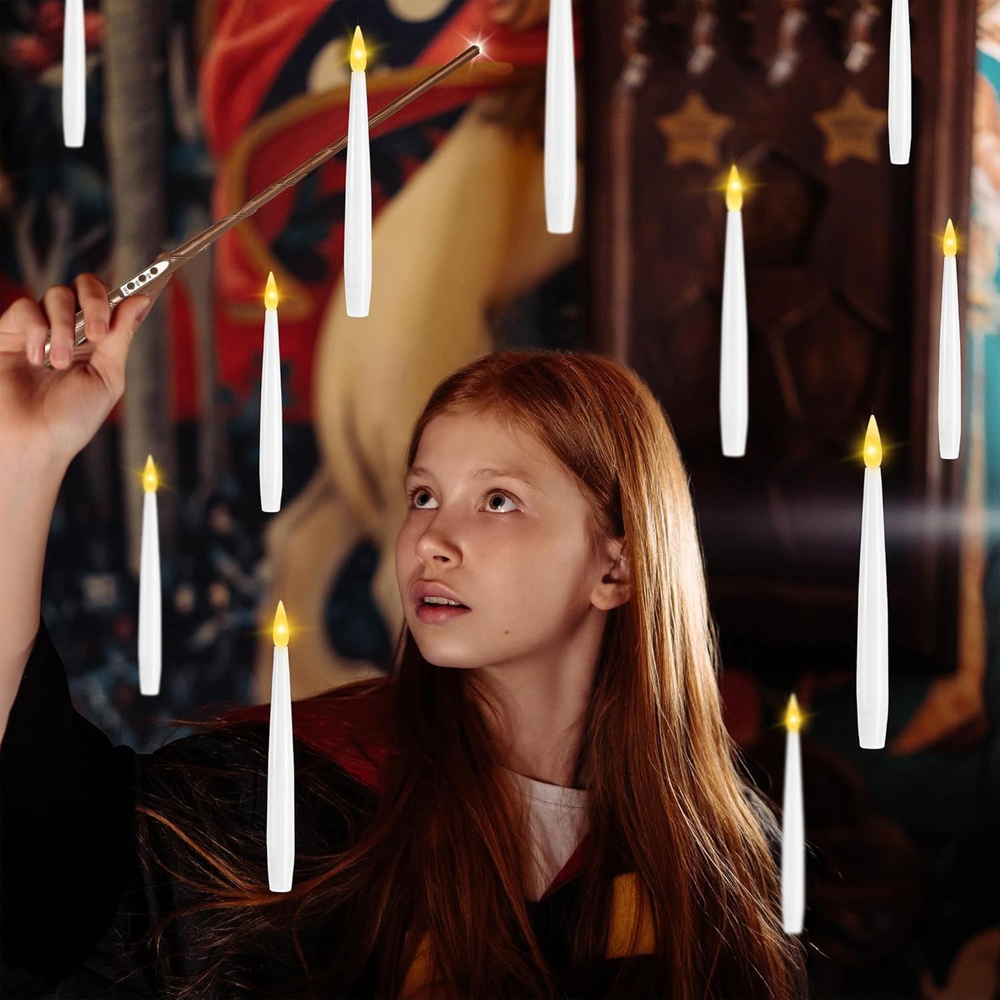 Floating Candles with Wand, 20 Pack 2 Wands Halloween Magic Hanging Candles Flameless Floating Candles Battery Operated for Halloween Decorations Gift Idea