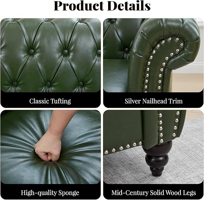 LEVNARY Chesterfield Loveseat, 2 Seater Tufted Couch - Image 3