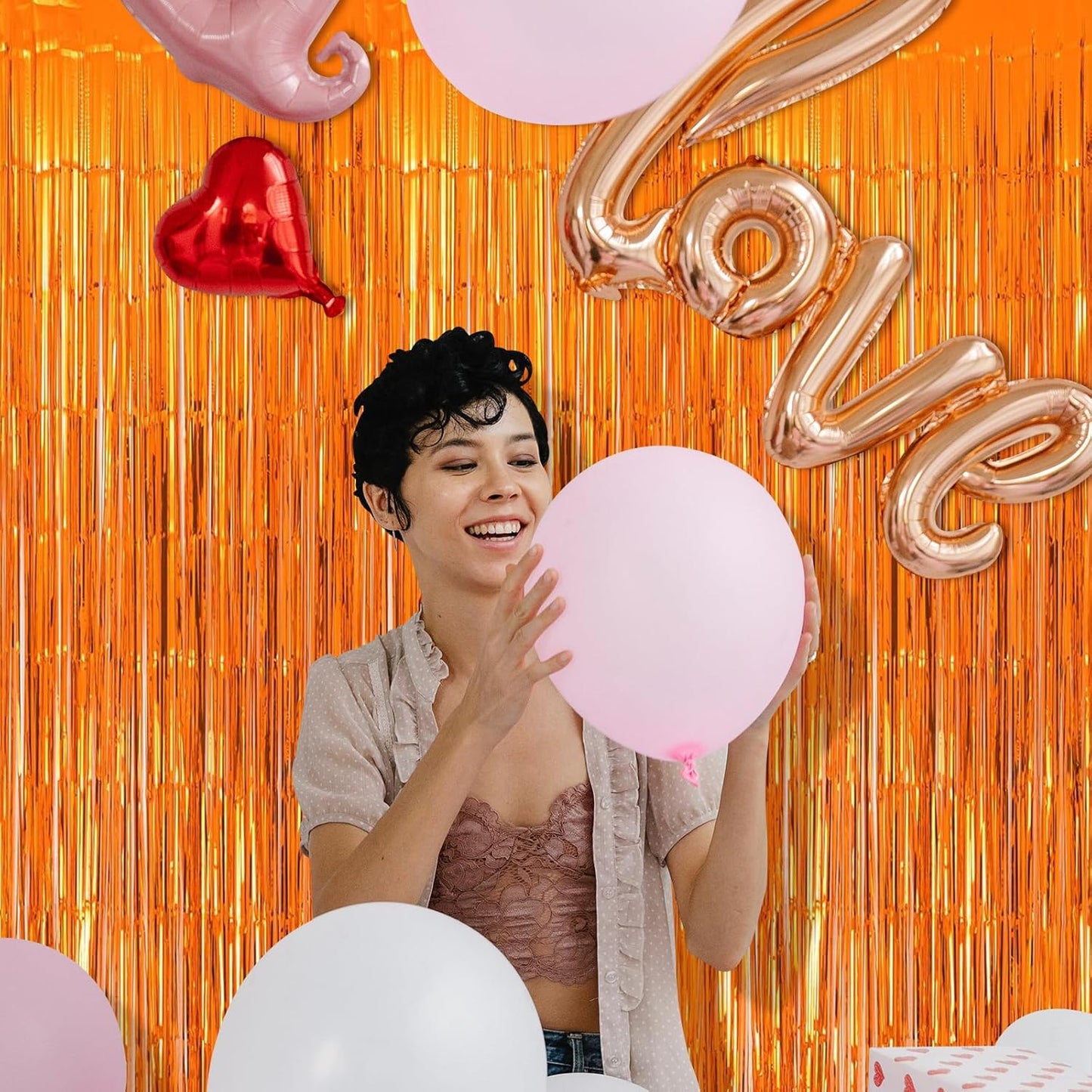 5 Pack Orange Fringe Backdrop 3.2ft x 8.2ft Foil Curtain Tinsel Foil Fringe Curtains Backdrop Tinsel Backdrop Streamers for Birthday Party Decoration Wedding Halloween Christmas Decoration (Orange)