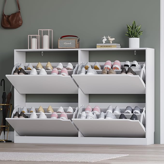BORNOON Shoe Cabinet with 4 Flip Drawers, Narrow Hidden Shoe Storage Cabinet - Image 7