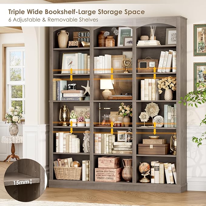FACBOTALL 71" Triple Wide Bookshelf, 6 Tier Tall Bookshelf, Large Bookcase - Image 8