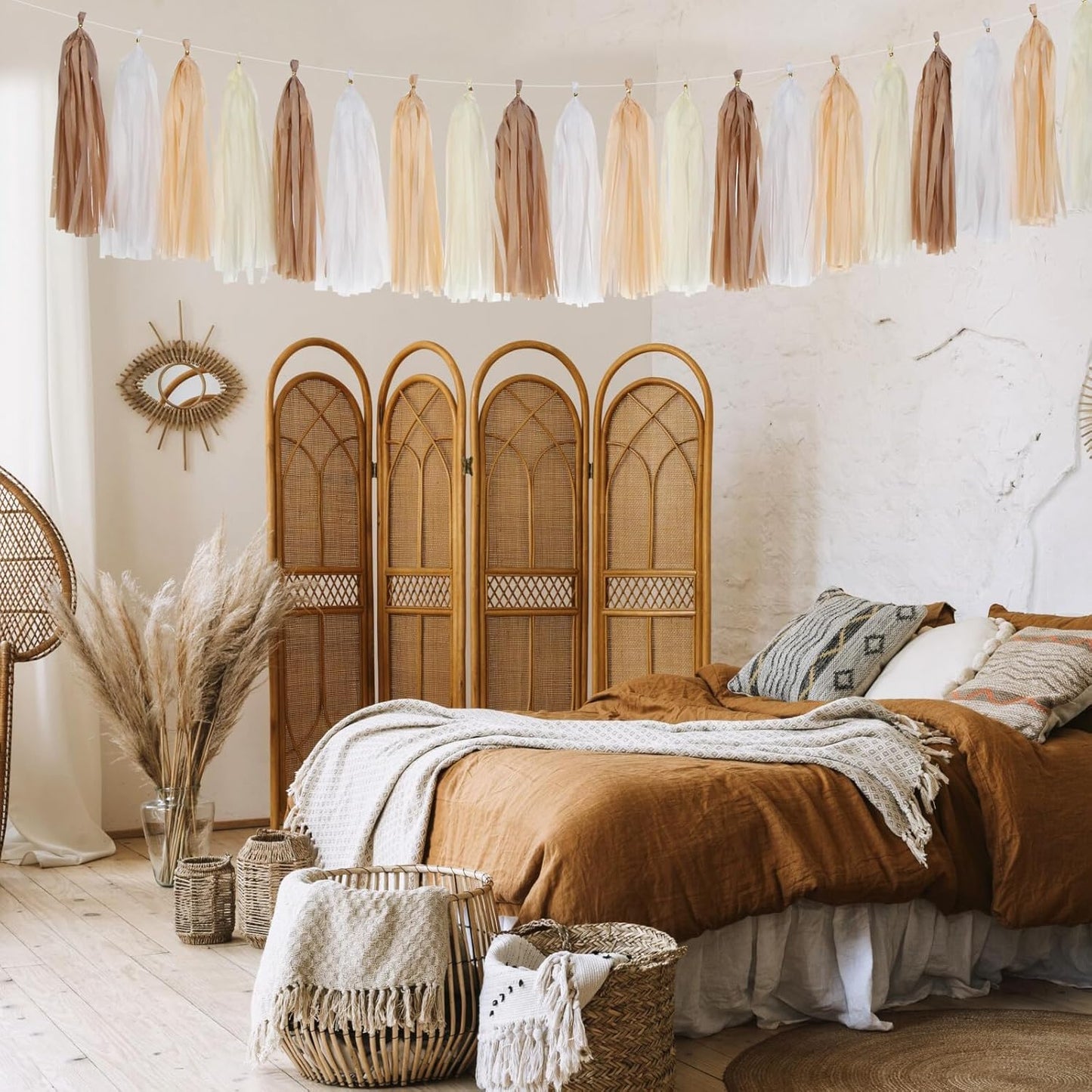 Boho Rainbow Baby-Shower Party-Decorations Tassel-Garland - 20pcs Neutral Birthday Wedding Bridal Tassels, White Brown Champagne Banner Streamers, Engagement Bachelorette Christmas Decor Panduola