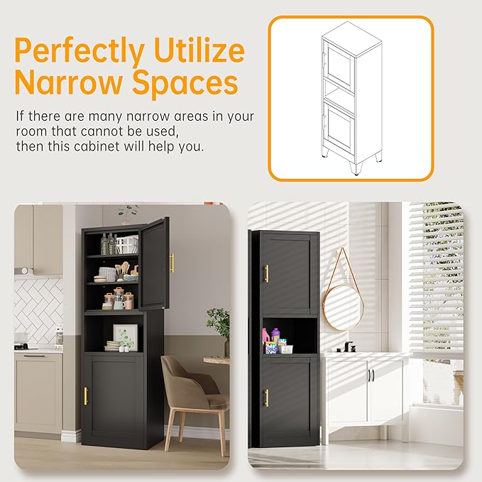 Ckzbx Tall Narrow Storage Cabinet 66.93" H Tall Bathroom Cabinet Metal Pantry - Image 5