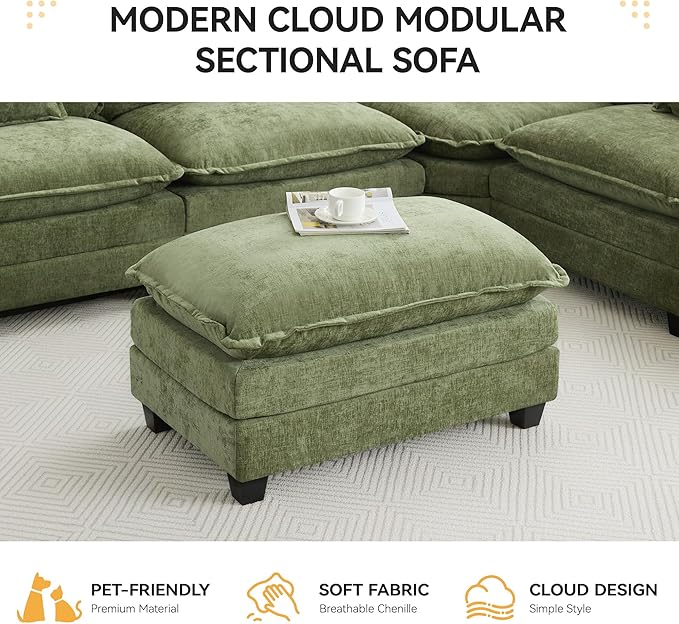 35‘’ Modern Chenille Cloud Sofa Ottoman, Rectangle Ottoman - Image 5