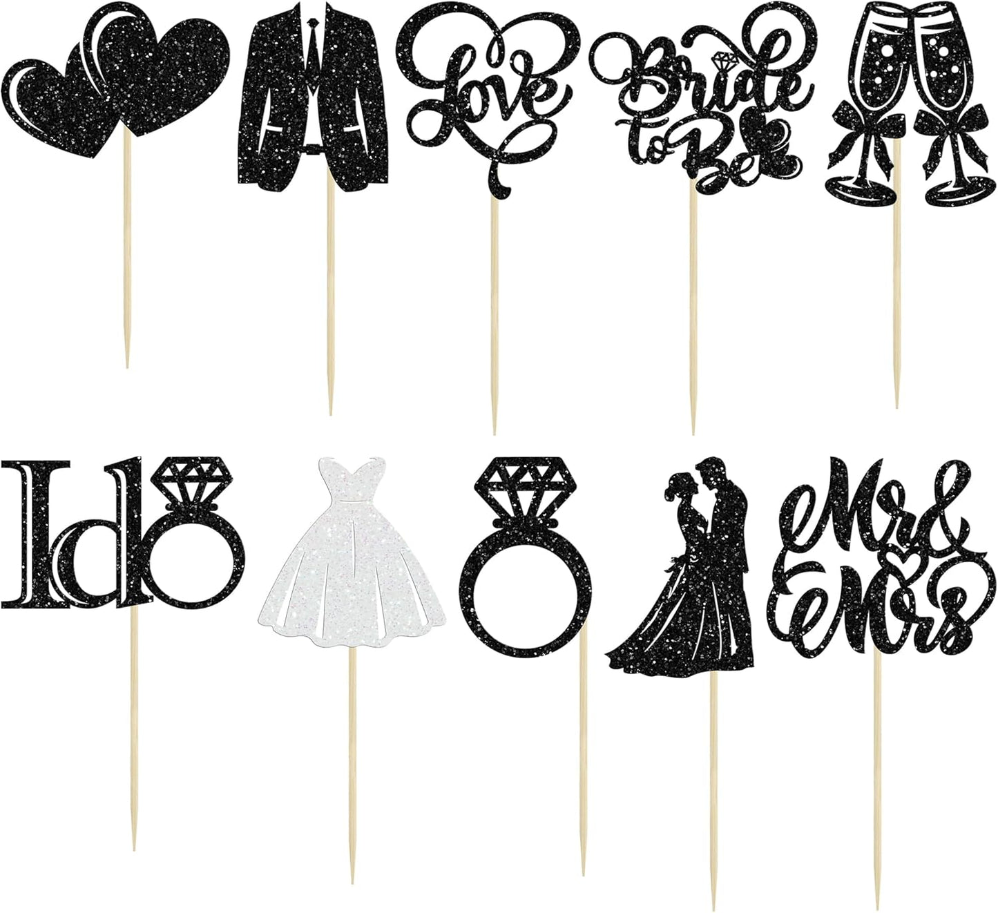Gyufise 30Pcs Bride to Be Cupcake Toppers Glitter Diamond Ring I Do Love Cupcake Picks Miss to Mrs Bridal Shower Wedding Engagement Bachelorette Cake Decoration Black