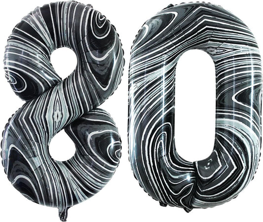 GOER Number 80 Balloons for 80th Birthday Party Decorations,42 Inch Jumbo Foil Helium Balloons for 80th Anniversary (Marble Black)