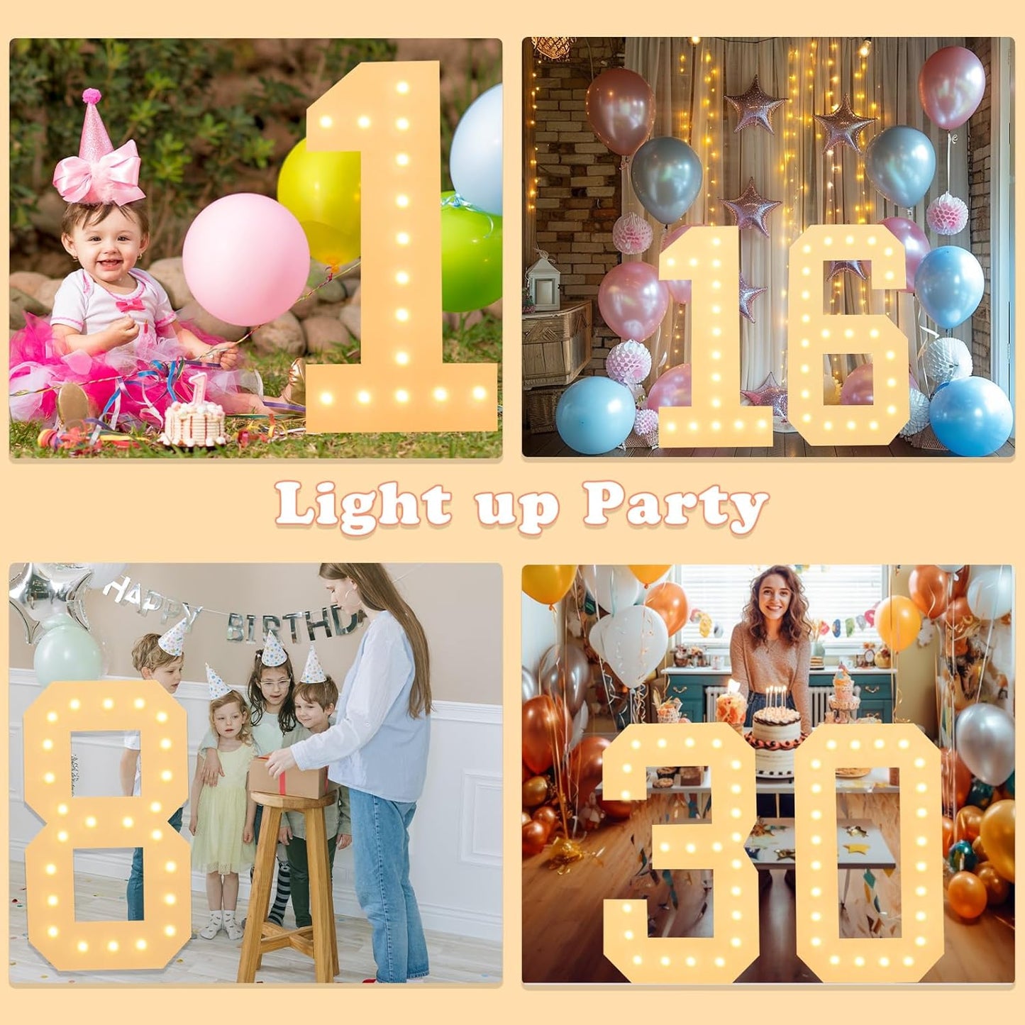 LOBOOM 4FT Light Up Numbers, Marquee Numbers 4 Feet Tall Giant Number 85 Mosaic Big Number Sign for 85th Birthday Party Backdrop Anniversary Decorations, Pre-Cut Large Frame