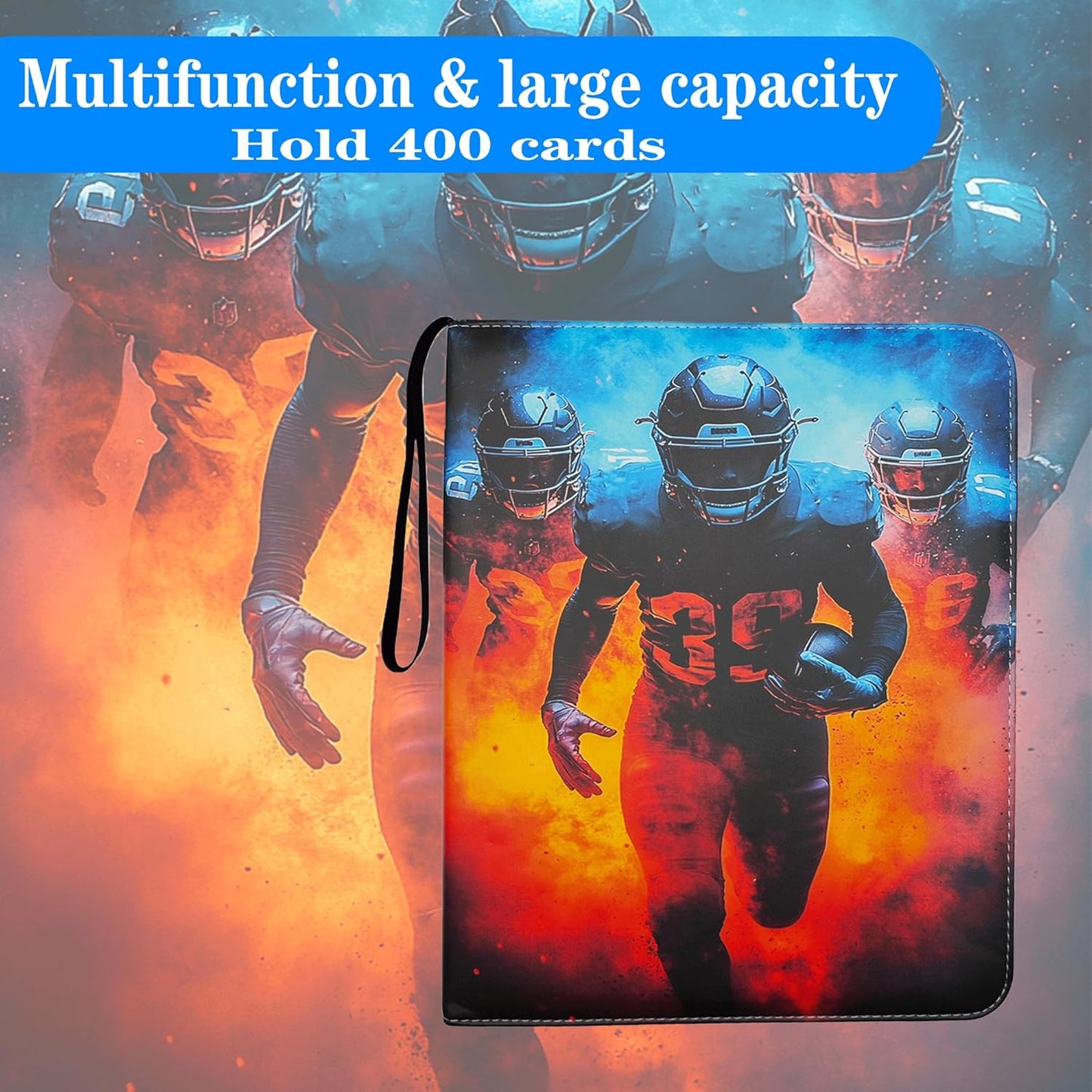 Trading Card Binder 4 Pocket, Pockets Football Card Binder, Premium Double Sided Pocket PU Cover Card Collection Binder for 400 Cards, Card Album for YuGiOh, MTG, TCG, Game Cards & Sports Cards