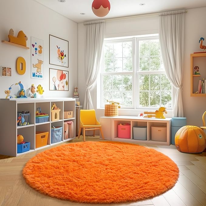 Amdrebio Orange Round Circle Rug 4Ft - Image 5
