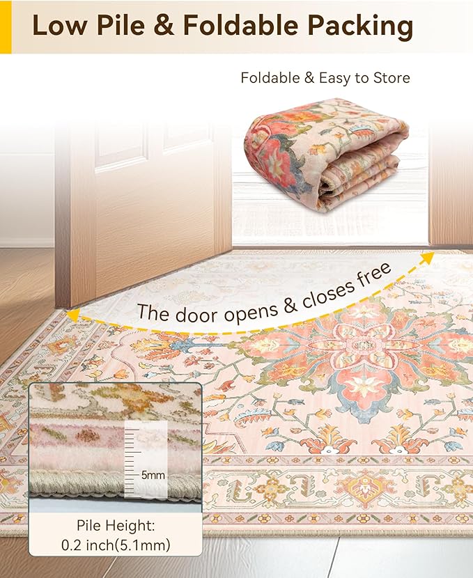 RELEANY Area Rugs 9'x12' Washable Non-Slip, Floral Vintage Distress Print - Image 5