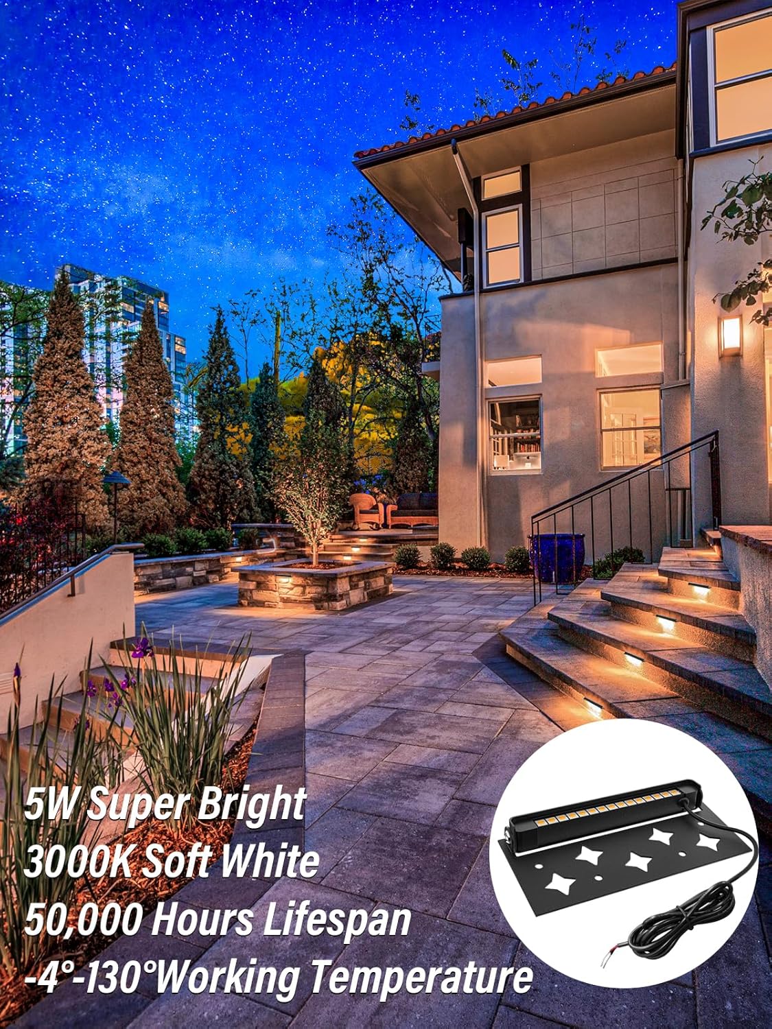 5W Retaining Wall Lights 7 inch LED Hardscape Lighting Low Voltage Landscape Paver Lights 12V 24V Step Lights Outdoor IP66 Waterproof 3000K Soft White Stair Deck Lighting(2 Pack+Connectors)