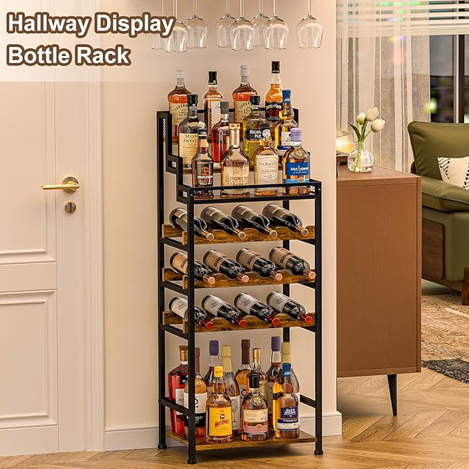 Tiered Wine Rack and Liquor Cabinet, Large Capacity Freestanding Floor Wine - Image 3