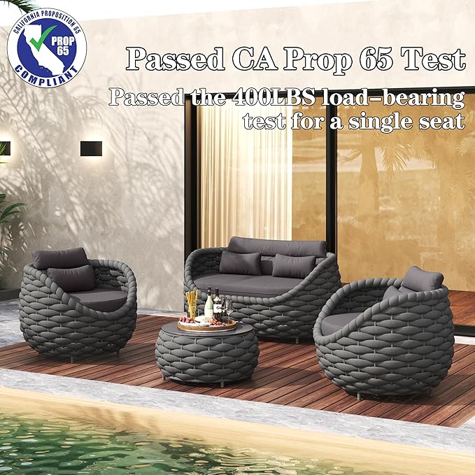 TWT Patio Furniture Sofa Set 4 Pieces Aluminum Outdoor Furniture w/27.8in - Image 2