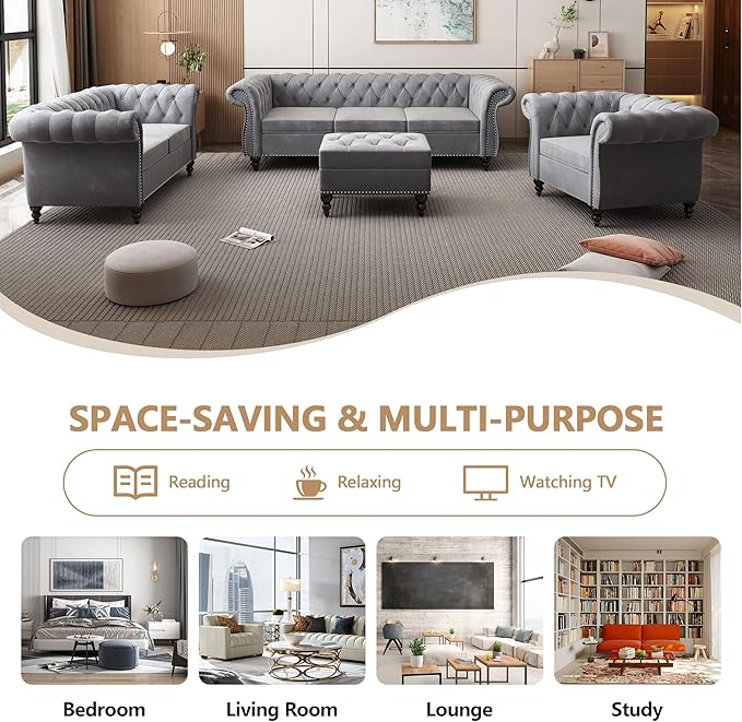 QHITTY 2 Piece Living Room Set, Sectional Chesterfield Sofa Chair Contemporary - Image 7