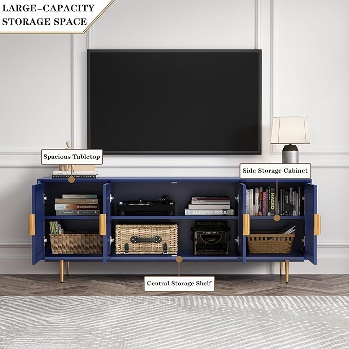 ARTPOWER TV Stand with Storage, Under TV Cabinet with Glass Door, TV Console - Image 3