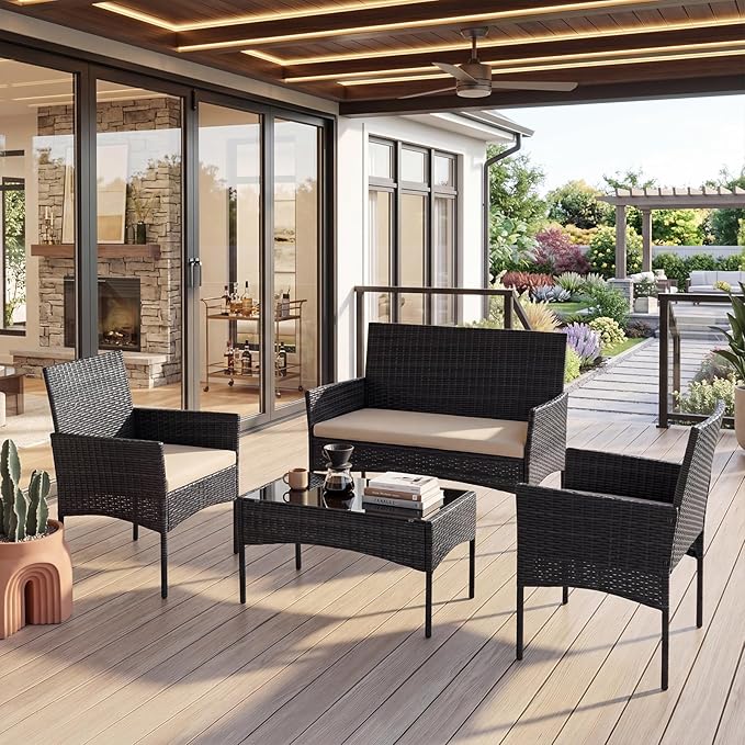 Sweetcrispy 4-Piece Patio Furniture Set, Weather-Resistant PE Rattan Outdoor - Image 2