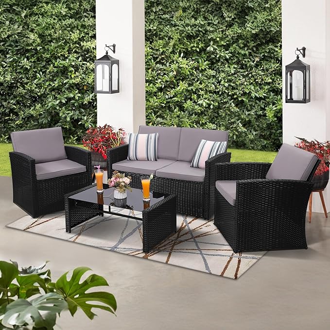 KROFEM 4-Piece Patio Furniture Set, Wicker Outdoor Rattan Sectional Sofa - Image 2