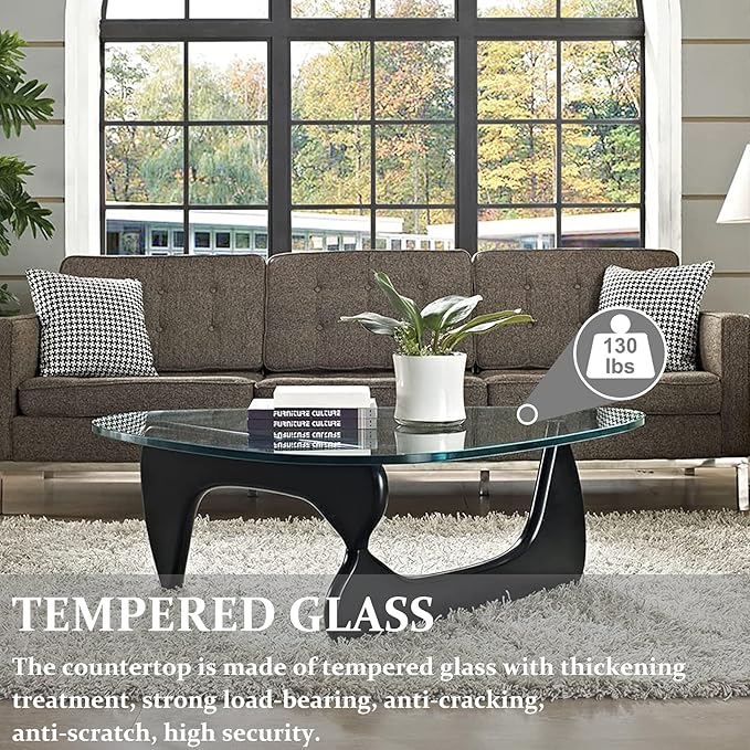 Modern Glass Coffee Table, 44.9"×32.3"×15.8" Triangle Center Table - Image 3