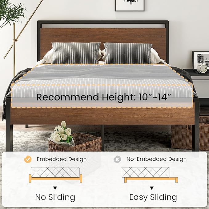 SHA CERLIN 14 Inch King Size Metal Platform Bed Frame - Image 7