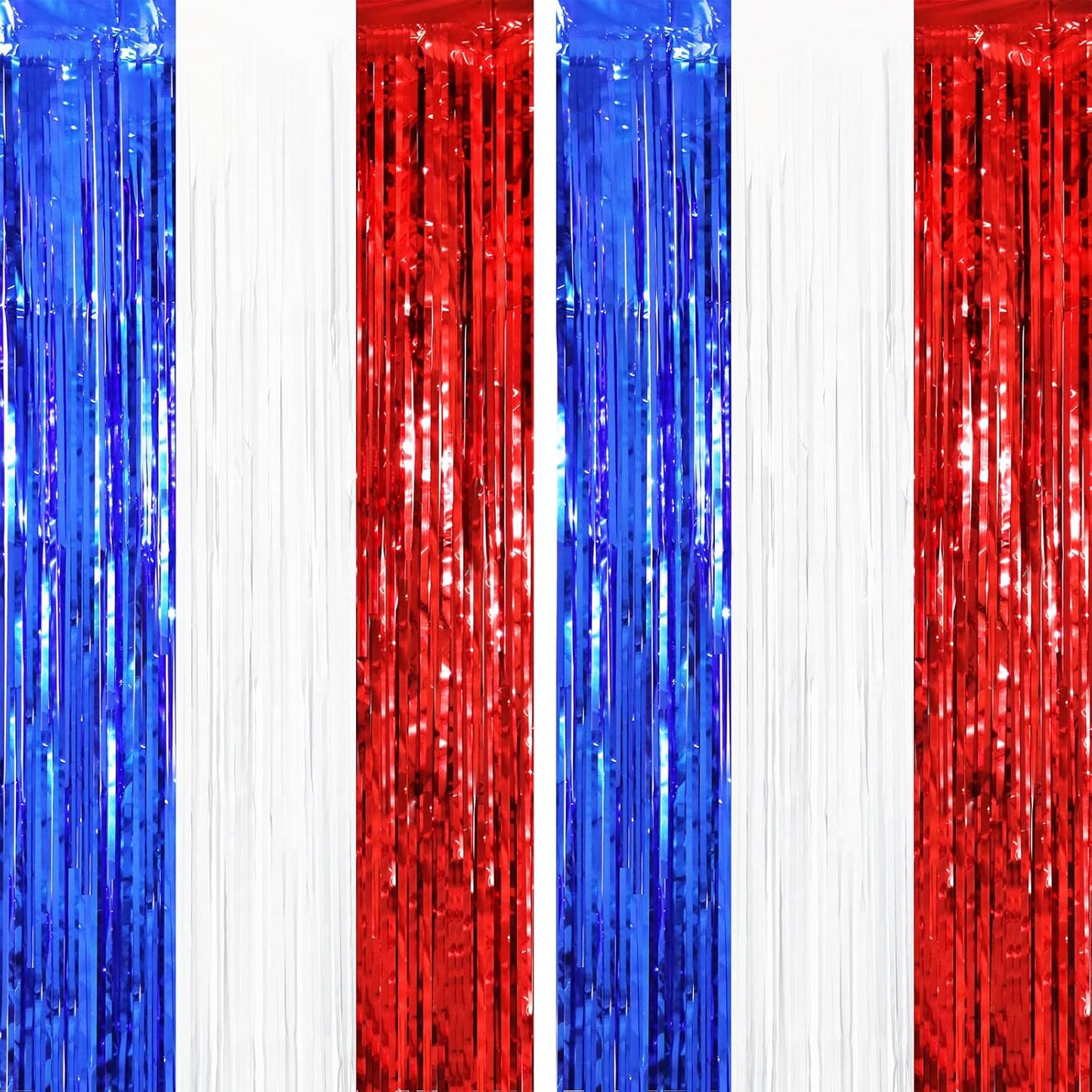 2 Pack Red White and Blue Tinsel Foil Fringe Curtains, 4th of July Decorations, Metallic Tinsel Party Streamers Backdrop for Patriotic, Memorial Day, Independence Day Party Decorations