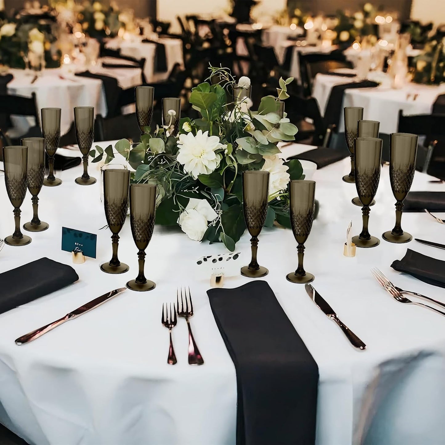 Plastic Champagne Flutes, 48PCS Black Wine Glasses Goblets Cups Reusable Flute, for Halloween Weddings Bachelor Parties Toasting and Events(48, Black)