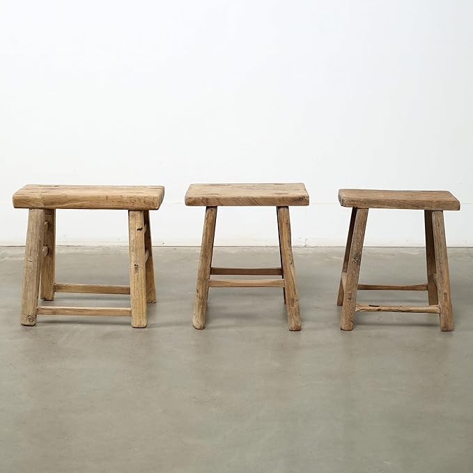 Artissance Rustic Wooden Stool – Handmade Reclaimed Wood Stool, Vintage - Image 7
