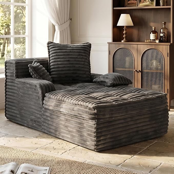 Boneless Chaise Lounge Couch Indoor, Small Corduroy Upholstered Sleeper Sofa - Image 8