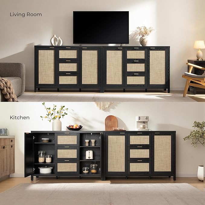 SICOTAS Rattan Sideboard Buffet Coffee Bar Cabinet - Image 9
