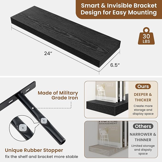fuqing Floating Shelves for Wall, Wall Mounted Wood Floating Shelf - Image 3