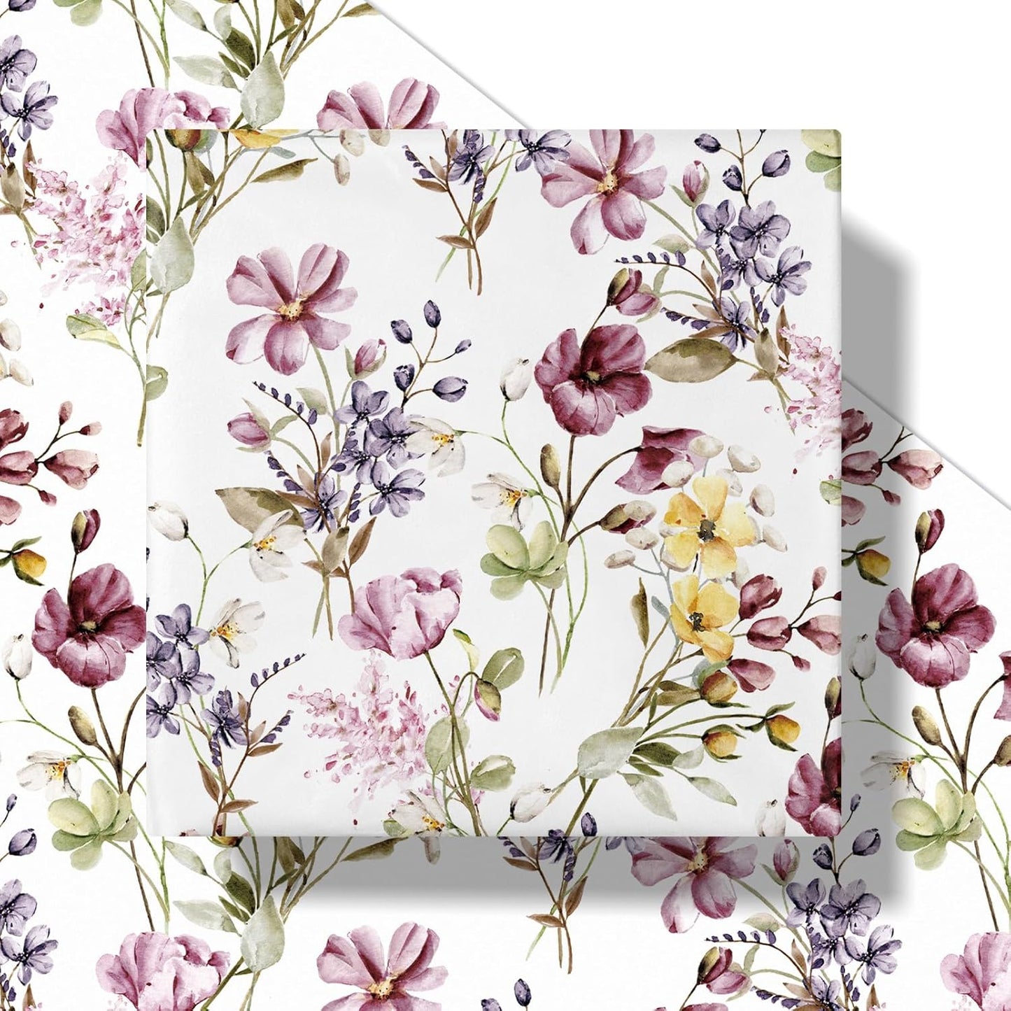 RUSPEPA Floral Wrapping Paper Roll Women Girls, Mini Roll, Watercolor Wild Flower with Delicate Leaf Gift Wrap Paper for Wedding, Birthday, Mother's Day, Spring, Bridal Shower, 17 Inch X 16.4 Feet