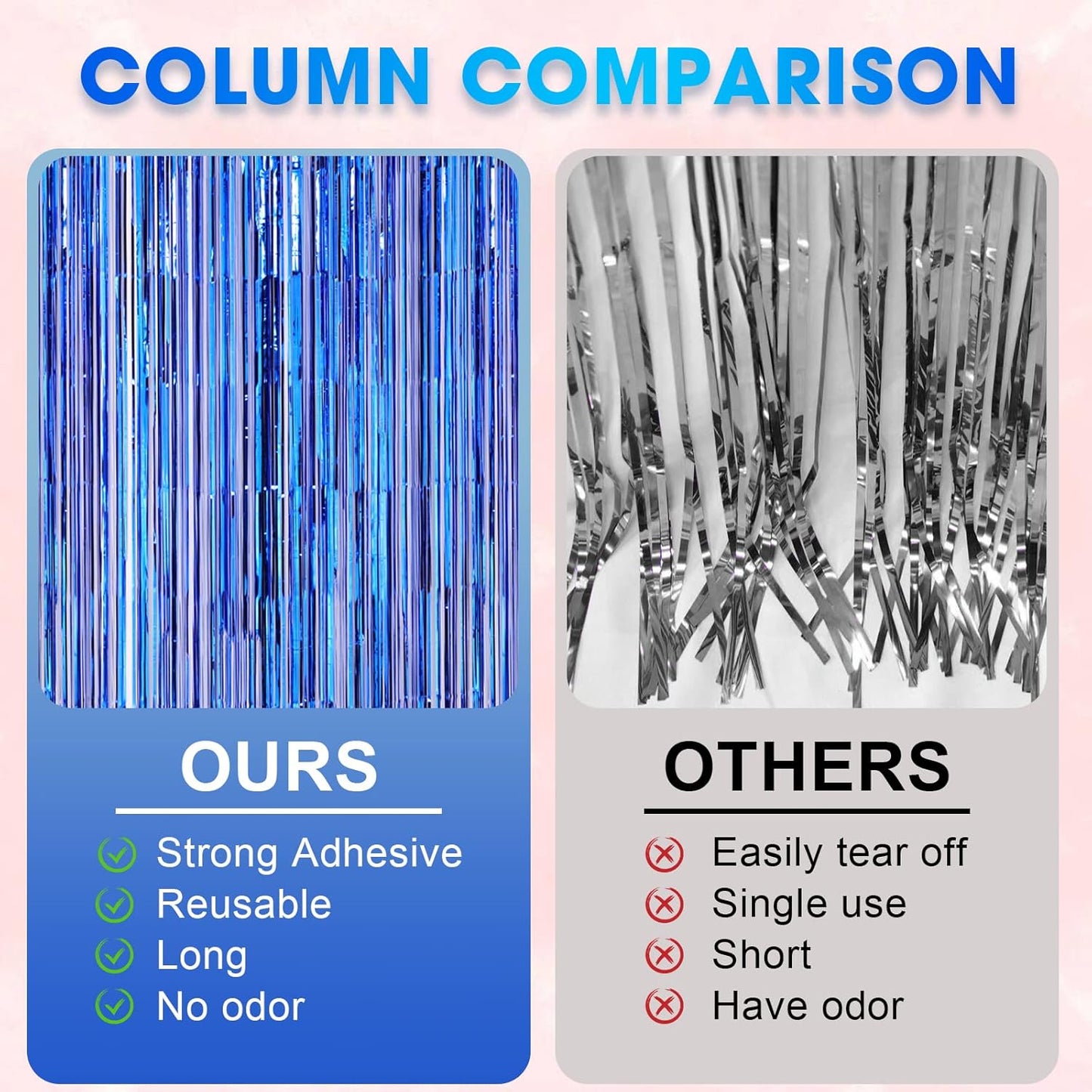 2 Pack Blue Foil Fringe Backdrop Curtains, Tinsel Streamers Party Decorations, Fringe Backdrop for Graduation, Disco Party