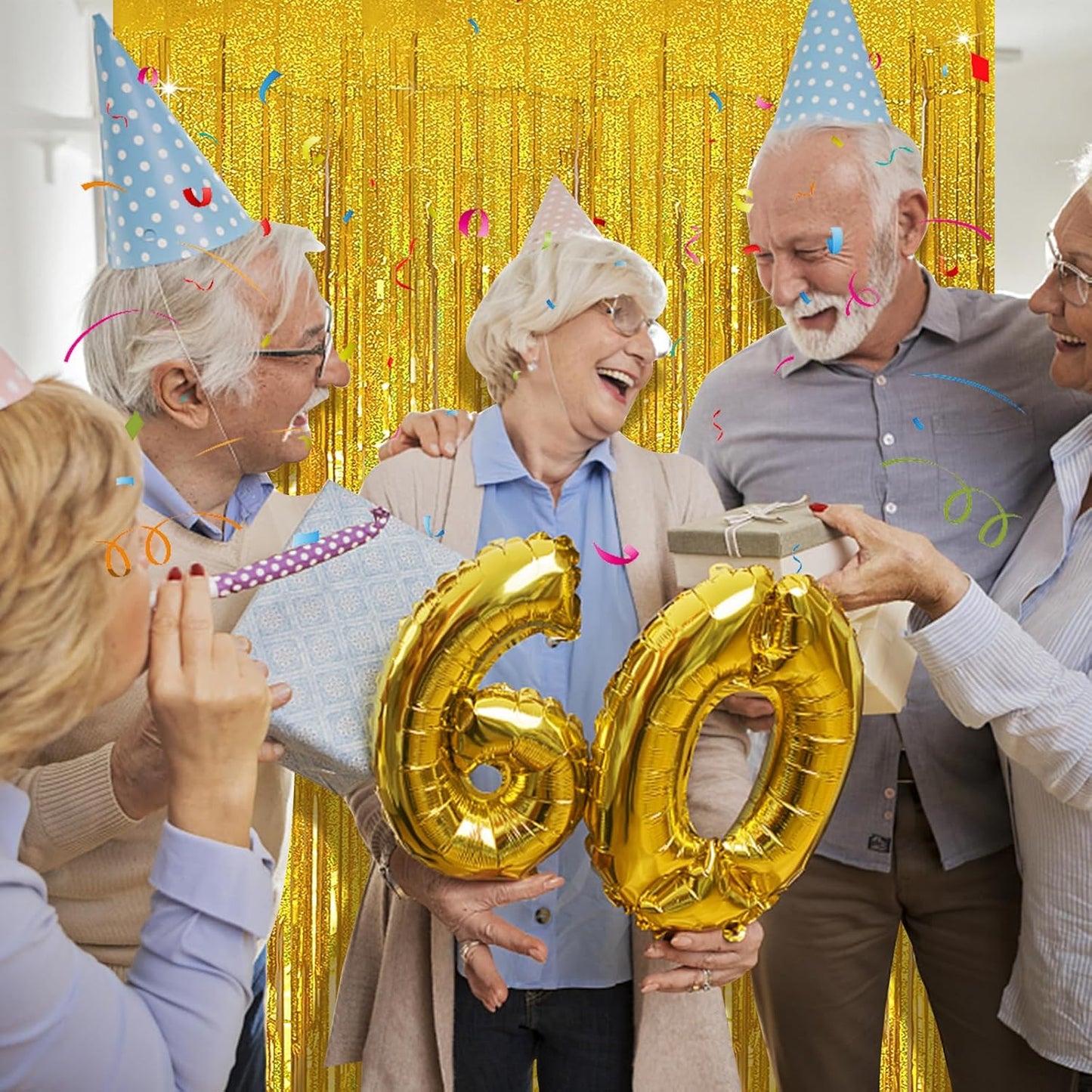 Tinsel Curtain Party Backdrop Gold Birthday Decorations 2 Packs Glitter Foil Fringe Curtain Party Decor Streamers Photo Booth for Birthday Christmas Wedding Halloween Graduation Decorations