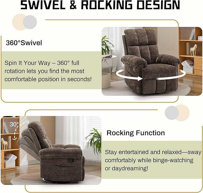 Korser Recliner Chair, Swivel Rocker Recliner Chair - Image 3