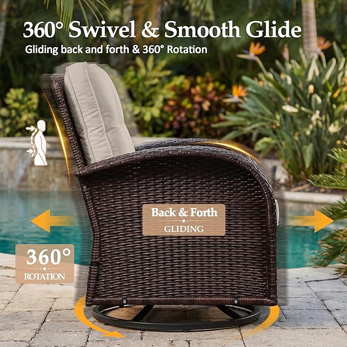 UPHA 5 Pieces Patio Furniture Sets, Wicker Outdoor Loveseat Sofa Set - Image 3
