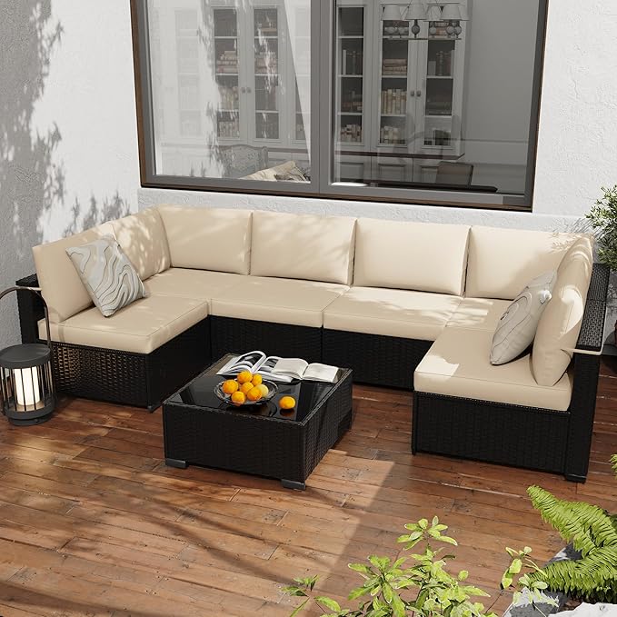 KIGOTY 7-Piece Patio Furniture Set, All-Weather PE Rattan Outdoor Sectional Sofa by KIGOTY