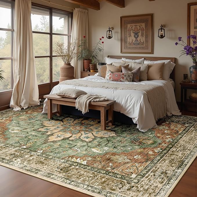 RELEANY Area Rugs 8'x10' Washable Non-Slip, Floral Vintage Distress Print - Image 3