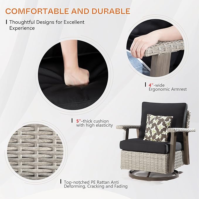 Joyside Outdoor Swivel Rocker Patio Chair Set of 4 and 2 Matching Side Tables - Image 4