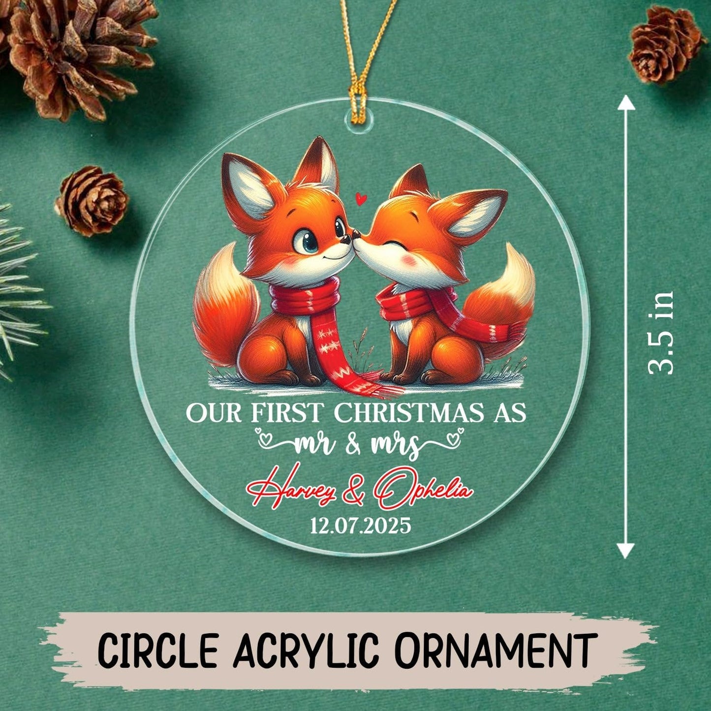Personalized Our First Christmas As Mr & Mrs Ornament, Custom Date/Name Mr & Mrs Fox Married Xmas Ornaments Gift for Wedding Anniversary, Fox Marriage Christmas Ornament for Newlyweds/Just Married