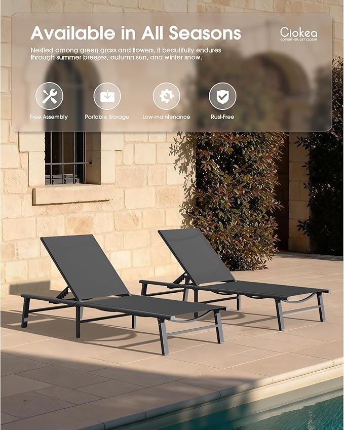 Ciokea Foldable Outdoor Lounge Chair Set of 4, No Assembly Aluminum Chaise - Image 8