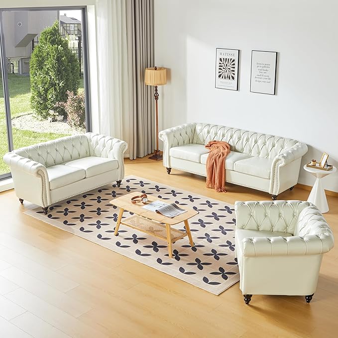 QHITTY 2 Piece Living Room Set, Sectional Chesterfield Sofa Chair Contemporary - Image 9