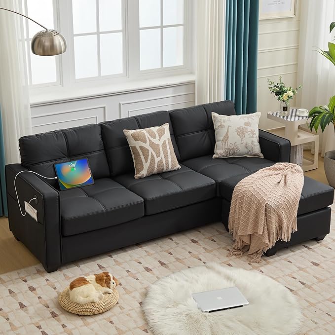 TYBOATLE Black Sectional Couches w/Side Pockets by TYBOATLE