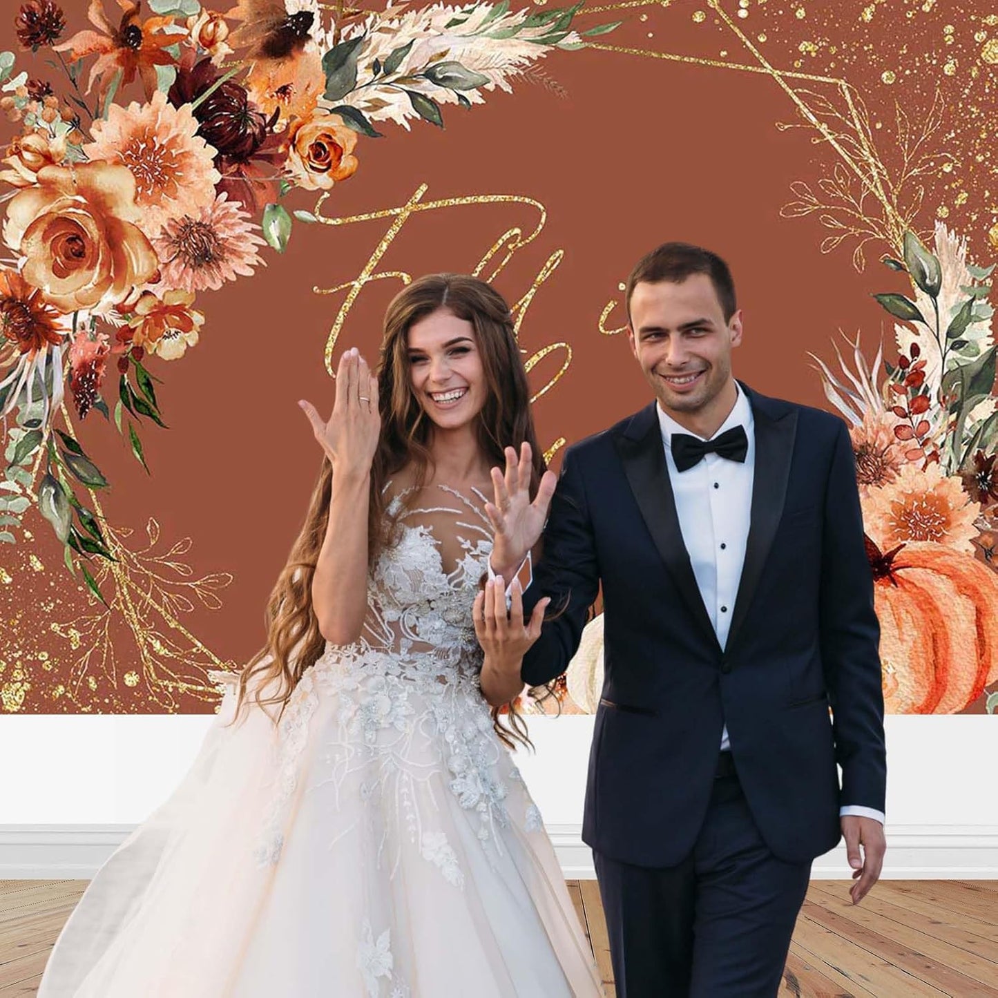 Mocsicka Fall in Love Bridal Shower Backdrop Boho Autumn Leaves Pumpkin Bride Shower Background Terracotta Flower Pampas Grass Wedding Party Banner Decoration (Terracotta, 8x6ft(96''x72''))